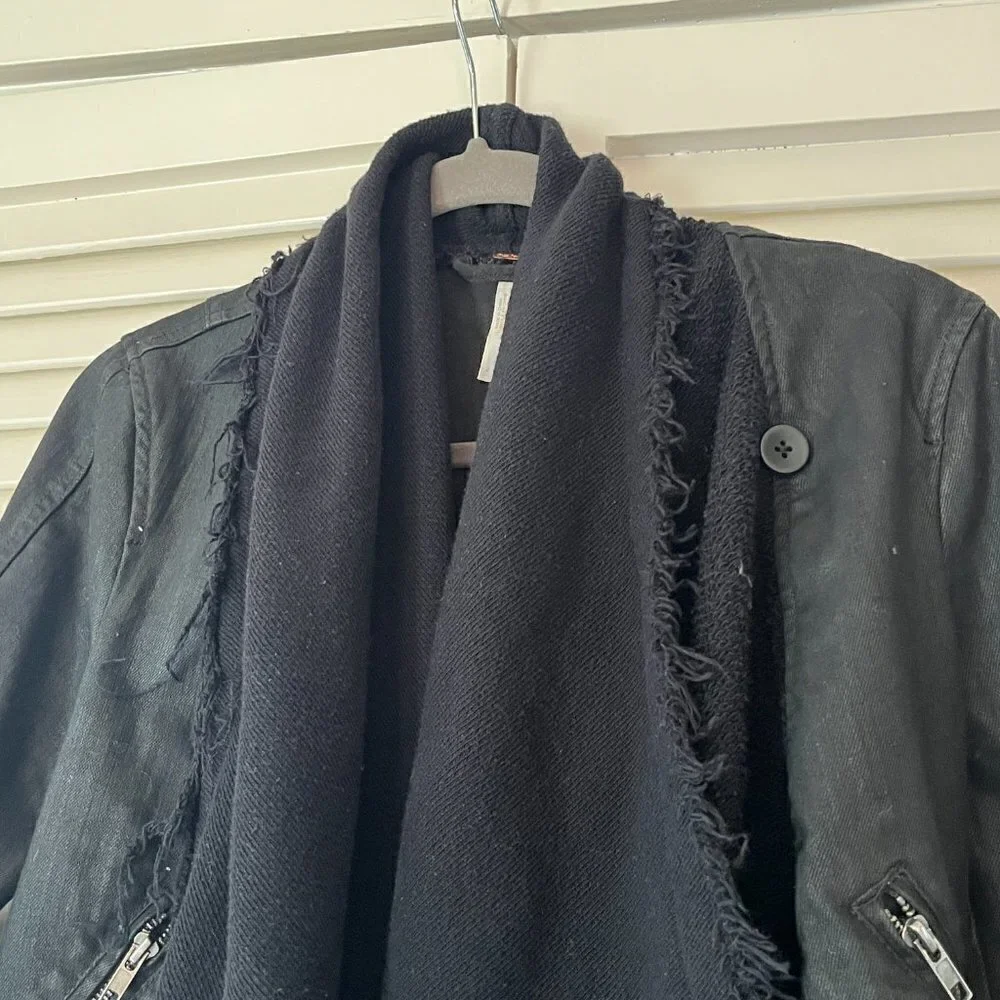 Free People Drape Front Coated Moto Jacket 2 black denim - Picture 14 of 14
